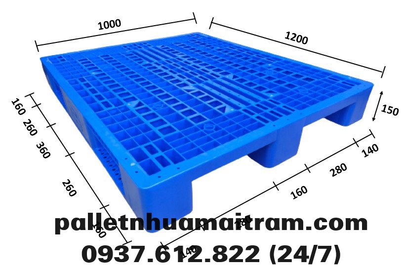 Pallet nhựa mới kích thước 1200x1000x150mm ba chân suốt