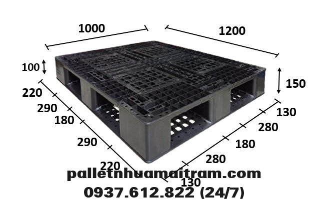 Pallet nhựa mới kích thước 1200x1000x150mm màu đen