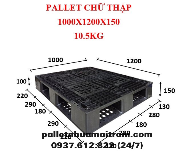 Pallet nhựa mới kích thước 1200x1000x150mm màu đen