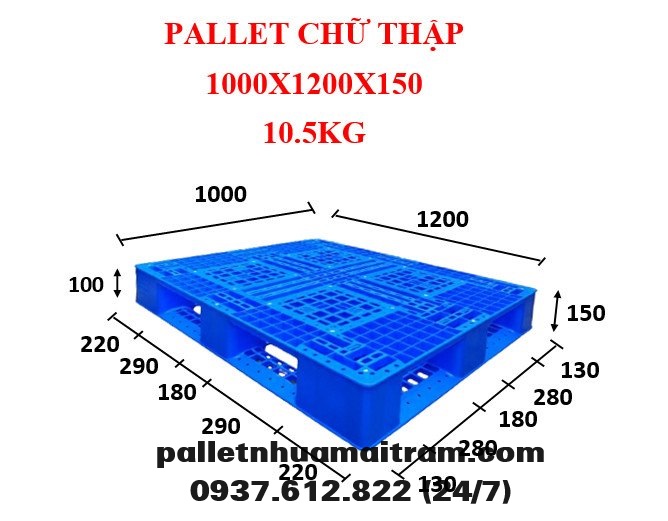 Pallet nhựa mới kích thước 1200x1000x150mm xanh nguyên sinh