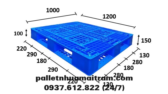 Pallet nhựa mới kích thước 1200x1000x150mm xanh nguyên sinh