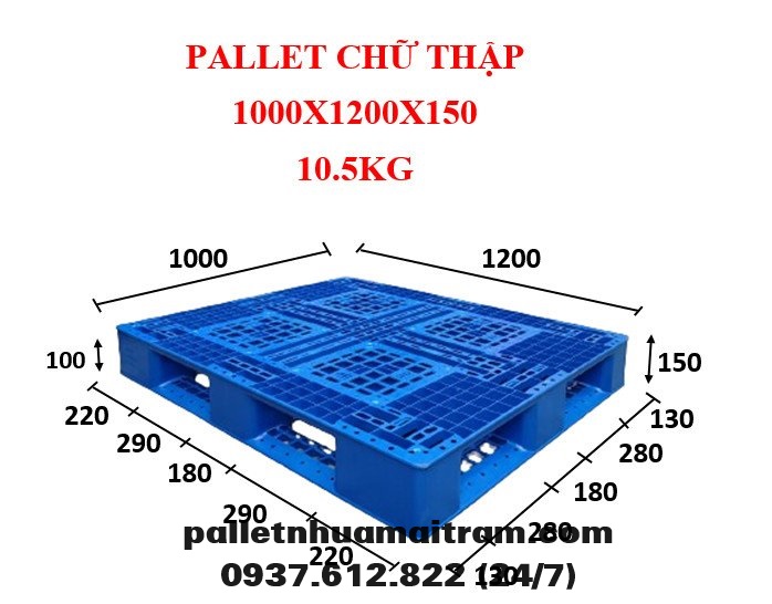 Pallet nhựa mới kích thước 1200x1000x150mm xanh tái sinh